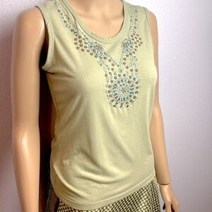 Vintage 80s Southwestern tribal beaded embroidered embellishments tank tee